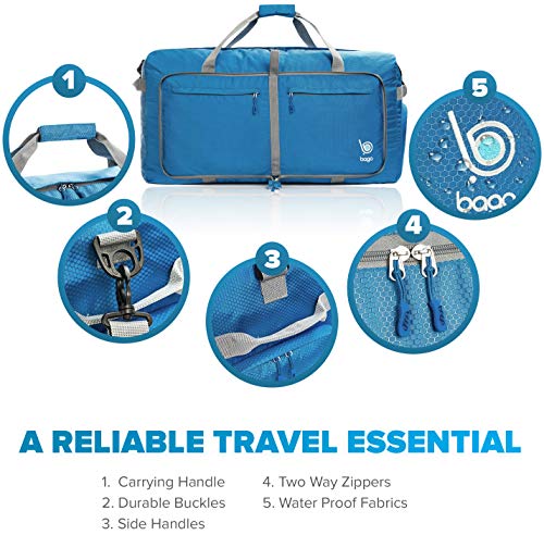 Bago Big XXL Foldable Duffel Bags for Traveling Women & Men - 140L Packable Duffle Bag for Travel with Shoe Compartment - Water Repellant, Heavy Duty, Lightweight Folding & Collapsible (Blue) - Image 5