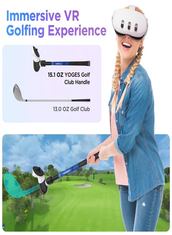 YOGES VR Golf Club Attachment Compatible with Meta Quest 3/ Oculus Quest 2 Controller, Virtual Reality Golf Handle Grips 90 Degree Design Keep Tracking for Golf VR Games (ONLY for Right Controller) - Image 3