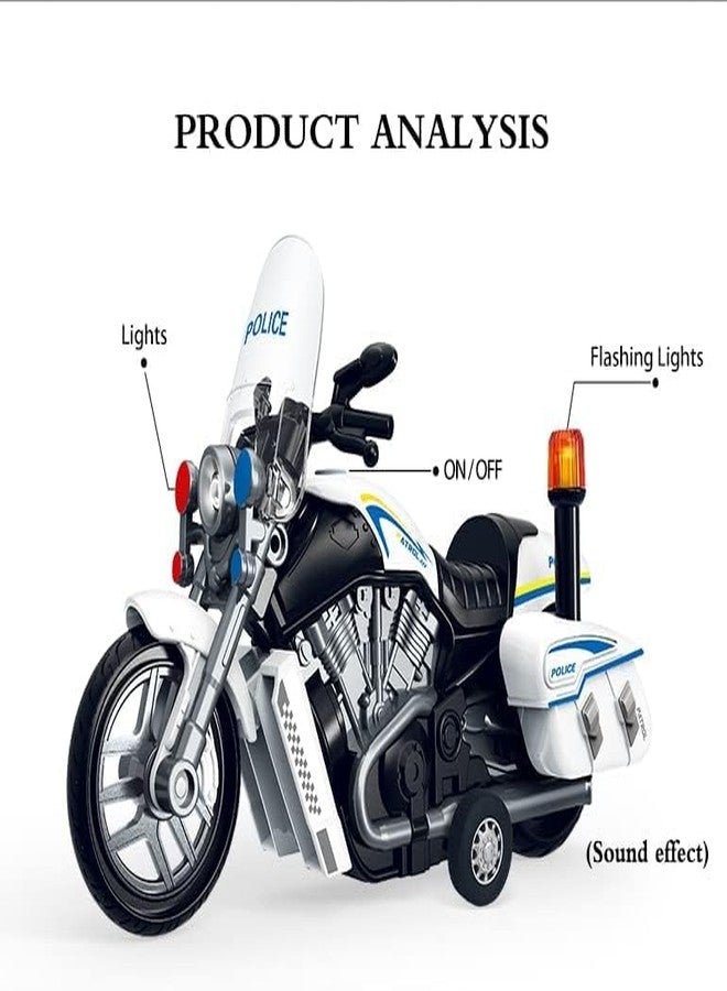 TONIRY Police Motorcycle Toy - Pull Back Motorcycle Toys, Tiny Gift with Music Lighting, Latte Motorcycles Toy for Kids Boys Age 3-8 Year Old [Multicolor] (Police Bike-White) - Image 2