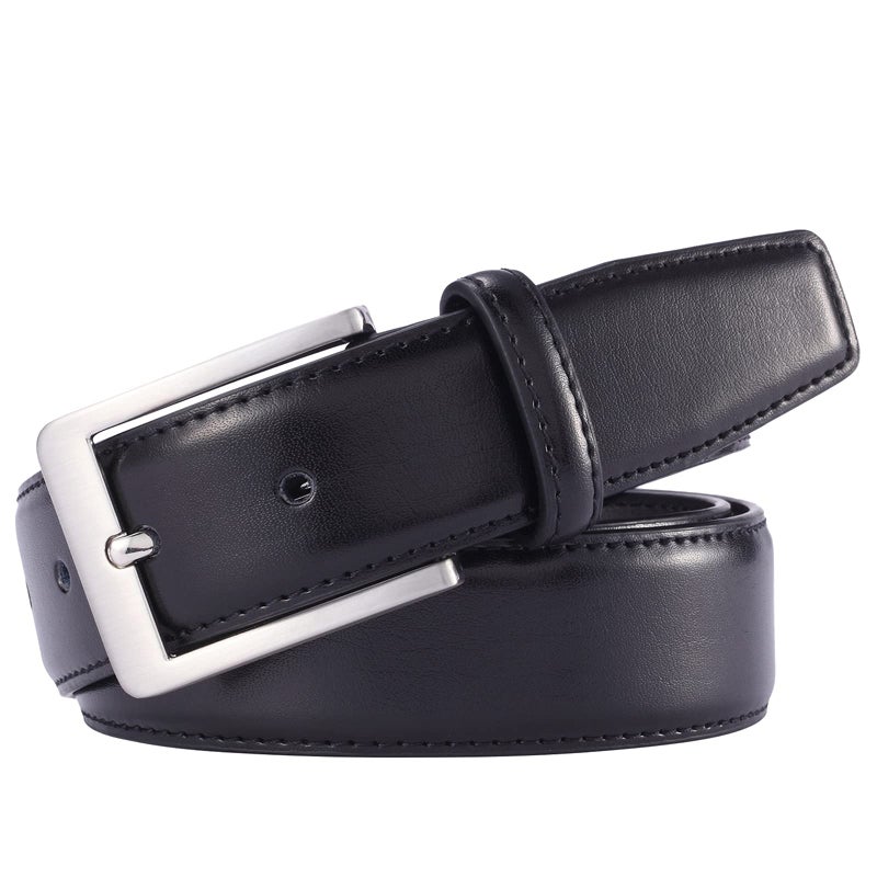 XOUXOU XOUXOU Men's Casual Leather Jeans Belts Classic Work Business Dress Belt with Prong Buckle for Men (Black (S101), 50 (Waist 48))  - Image 3