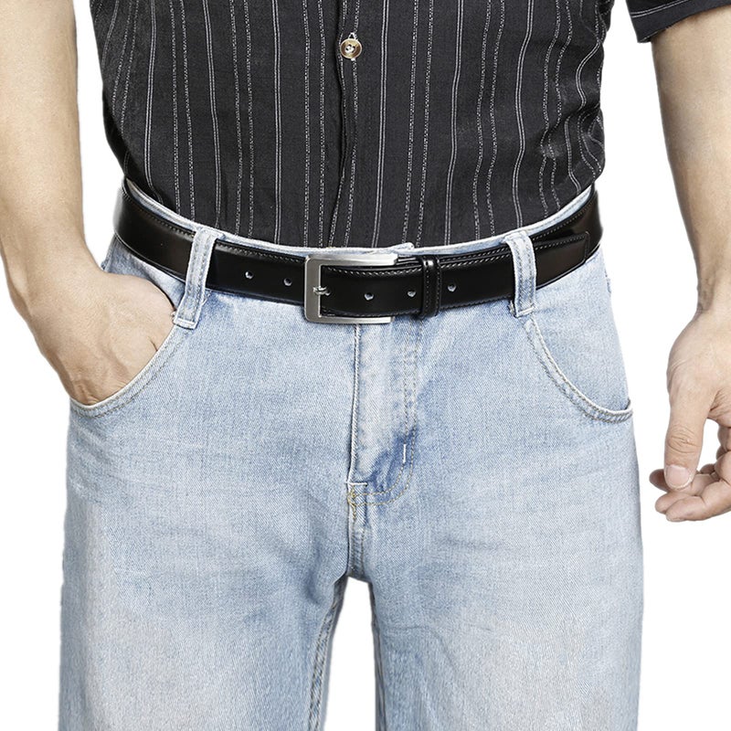 XOUXOU XOUXOU Men's Casual Leather Jeans Belts Classic Work Business Dress Belt with Prong Buckle for Men (Black (S101), 50 (Waist 48))  - Image 2
