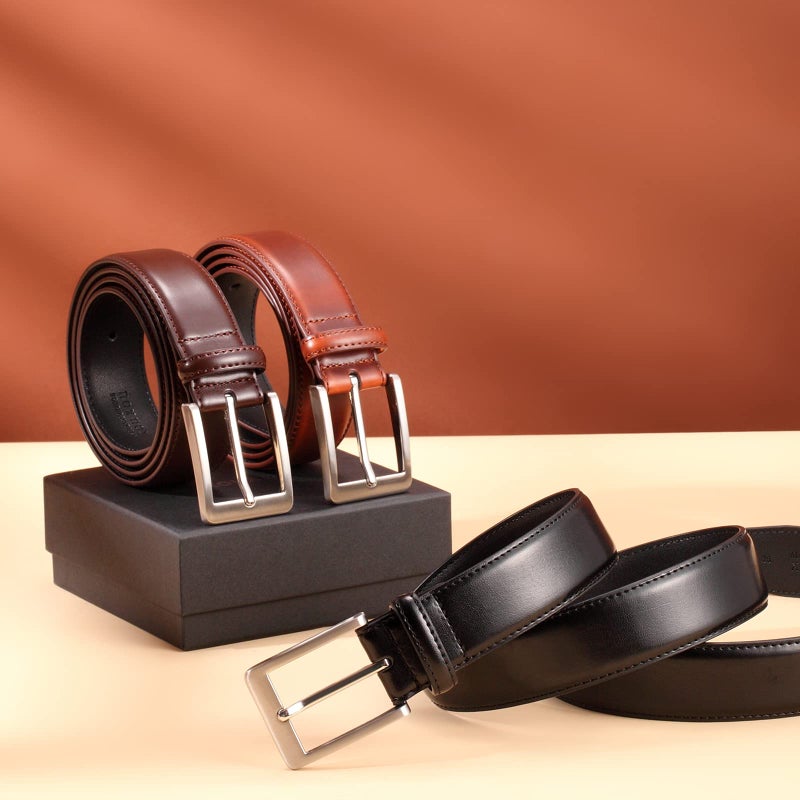 XOUXOU XOUXOU Men's Casual Leather Jeans Belts Classic Work Business Dress Belt with Prong Buckle for Men (Black (S101), 50 (Waist 48))  - Image 5