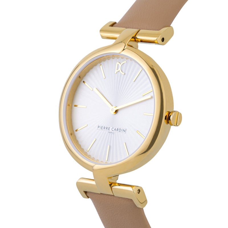 PIERRE CARDIN Women's Watch with Gold Stainless Steel Case and Beige Leather Band - Image 2