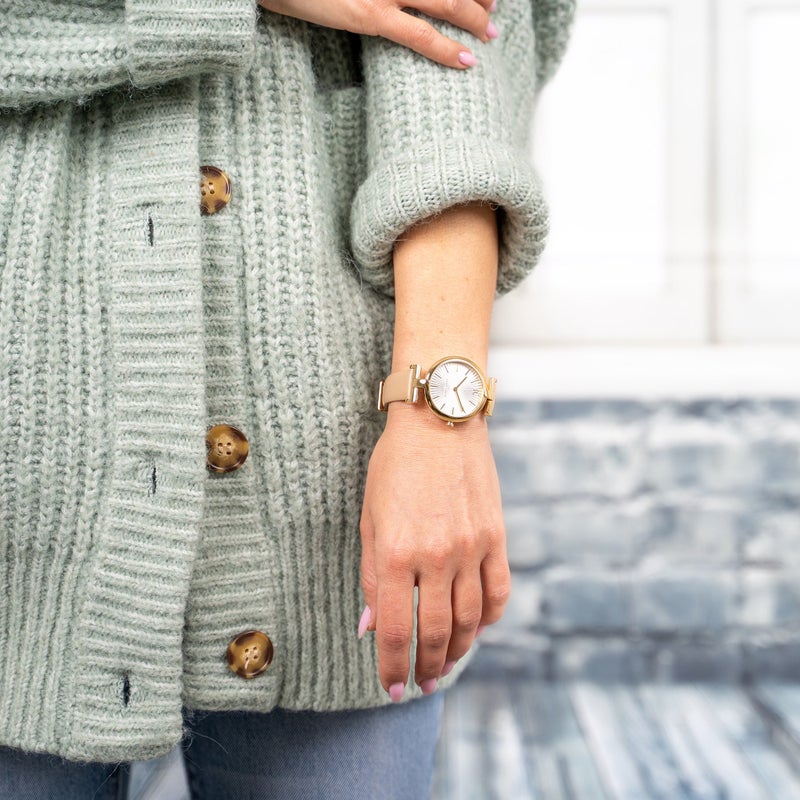 PIERRE CARDIN Women's Watch with Gold Stainless Steel Case and Beige Leather Band - Image 5