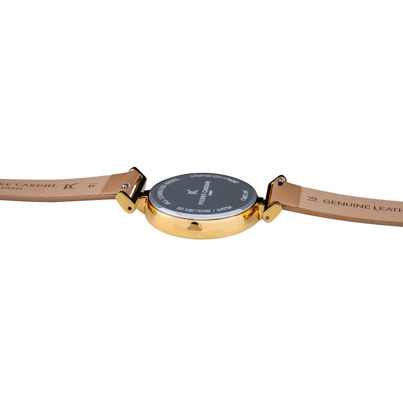 PIERRE CARDIN Women's Watch with Gold Stainless Steel Case and Beige Leather Band - Image 4