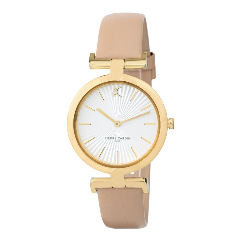 PIERRE CARDIN Women's Watch with Gold Stainless Steel Case and Beige Leather Band - Image 1