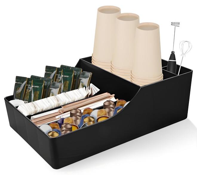 XiuWoo Coffee Station Organizer for Counter Coffee Bar Accessories Storage Multi Function Straw Rack Storage Box - Image 1