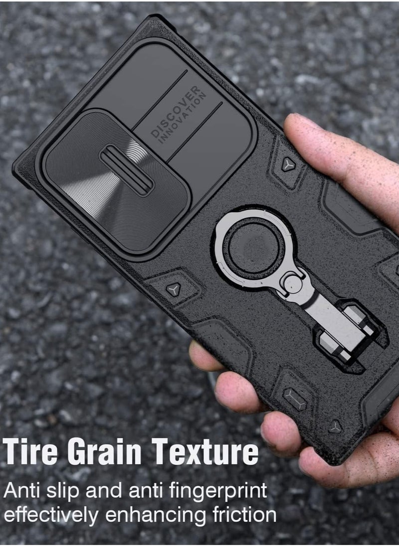 SYOSI - Case for Samsung Galaxy S23 Ultra Shockproof Case with 360°Rotating Kickstand Slide Camera Lens Cover Ring Stand Anti-fall Case Hybrid Armor Hard Luxury for Galaxy S23 Ultra Case 6.8In Black - Image 1