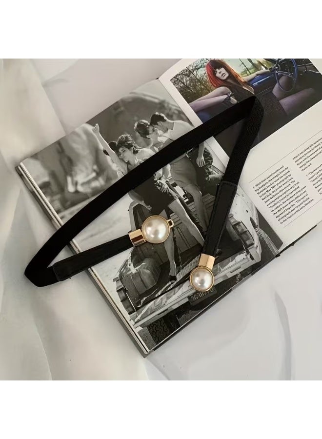 Goolsky Pearl elastic thin belt women's decoration with skirt fashion simple and versatile women's buckle thin belt - Image 4