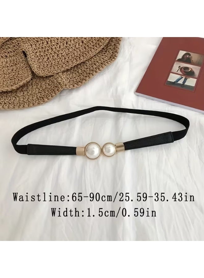 Goolsky Pearl elastic thin belt women's decoration with skirt fashion simple and versatile women's buckle thin belt - Image 5
