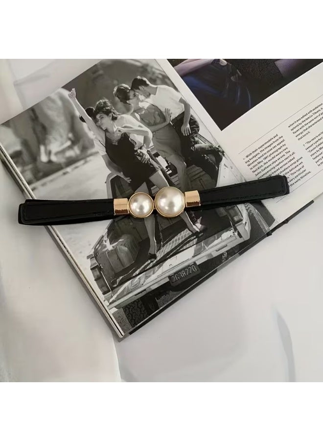Goolsky Pearl elastic thin belt women's decoration with skirt fashion simple and versatile women's buckle thin belt - Image 2