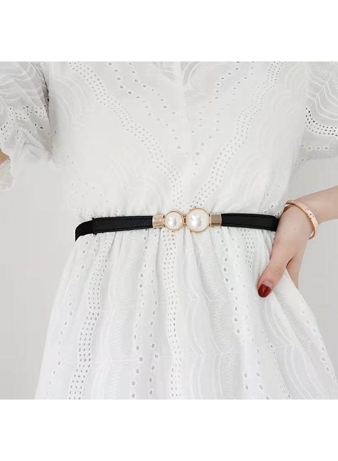 Goolsky Pearl elastic thin belt women's decoration with skirt fashion simple and versatile women's buckle thin belt - Image 3