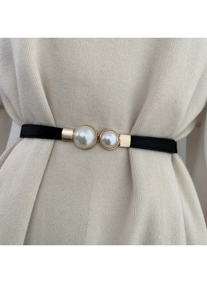 Goolsky Pearl elastic thin belt women's decoration with skirt fashion simple and versatile women's buckle thin belt - Image 1
