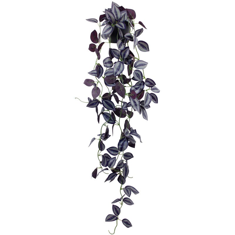 LOYWREE Small Fake Hanging Purple Eyebrow Leaf Plant Artificial Potted Plants Indoor 39-in Long Faux Dark Black Vine Plant with Pot for Shelf Home Office and Outdoor Garden Decor (Black Pot) - Image 1