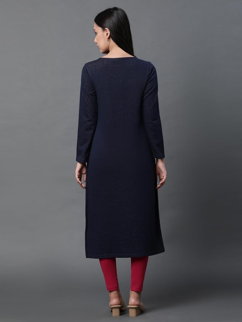 Aurelia Blue Warm Jacquard Winter Kurta and Tights Set (Size: 2XL)-23NOAS14732-704475 - Image 4
