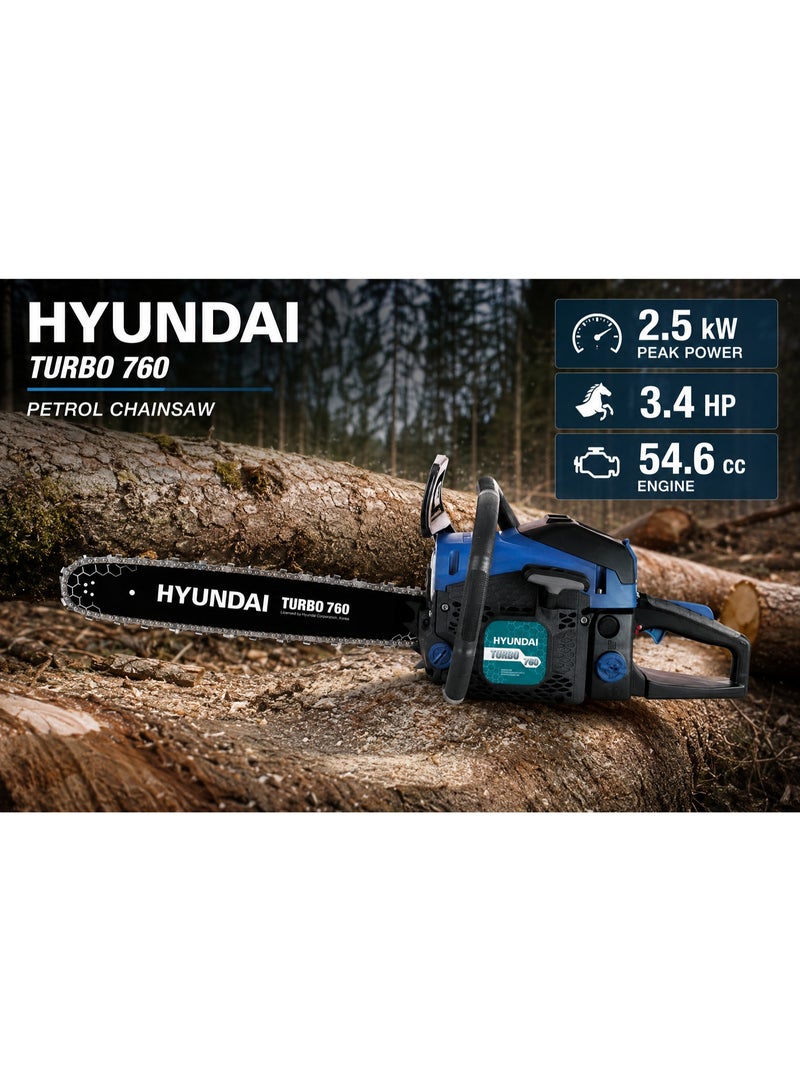 HYUNDAI Petrol Chainsaw Hyundai TURBO 760 54.6cc 2.5kW 55cm Guide Bar Heavy Duty Gasoline Chain Saw for Wood Cutting Logging Forestry and Agriculture - Image 5