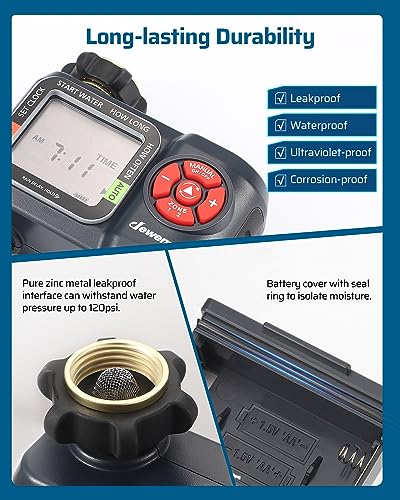 DEWENWILS 2-Zone Water Hose Timer – Programmable Sprinkler Timer with Rain Delay, Manual Watering & Auto Irrigation for Garden, Yard, or Lawn - Image 5