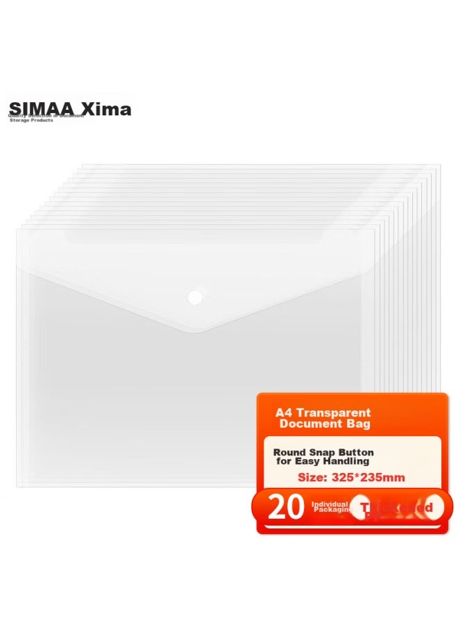 Simaa 20-pack A4 Button Closure Transparent File Folders For Students, Thick Waterproof Subject Exam Paper Storage Pouches, Office Doent Folders 21226 - Image 1