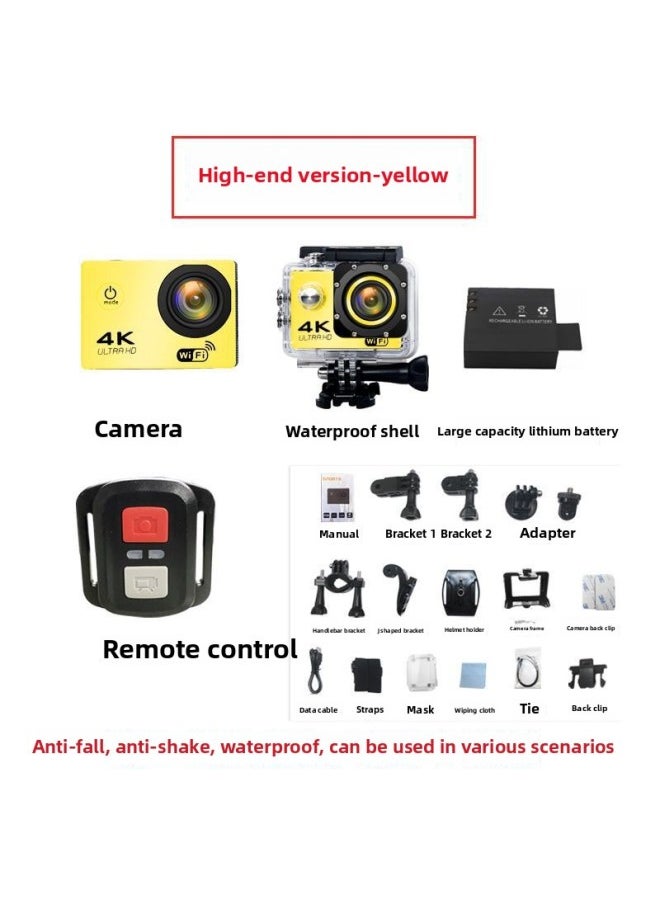 Generic Portable Motorcycle Sports HD Fishing 4K Motorcycle Camera Riding Waterproof Bike Riding 360 Portable Bike Camera-Body Color:Photographer T10 Yellow High-end Version—package Three  - Image 1
