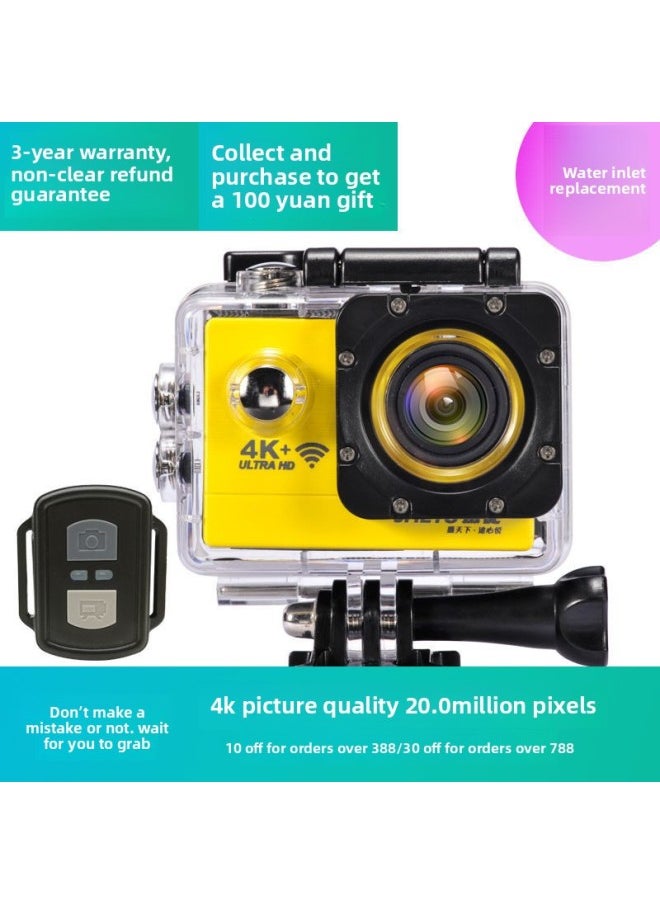Generic Portable Motorcycle Sports HD Fishing 4K Motorcycle Camera Riding Waterproof Bike Riding 360 Portable Bike Camera-Body Color:Photographer T10 Yellow High-end Version—package Three  - Image 2