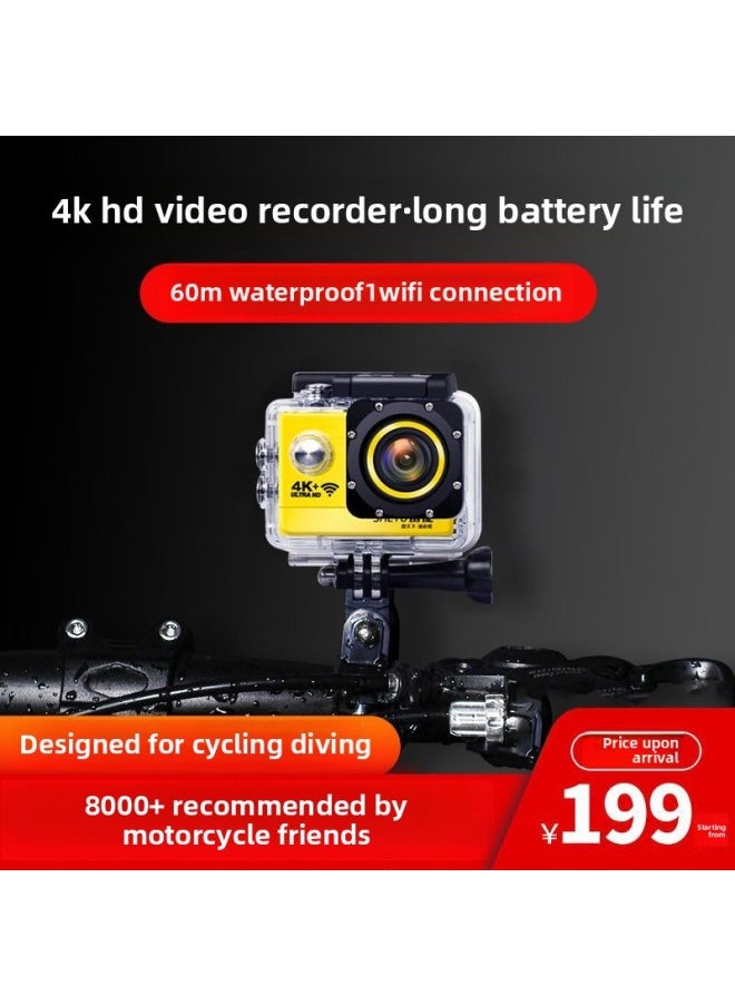 Generic Portable Motorcycle Sports HD Fishing 4K Motorcycle Camera Riding Waterproof Bike Riding 360 Portable Bike Camera-Body Color:Photographer T10 Yellow High-end Version—package Three  - Image 3