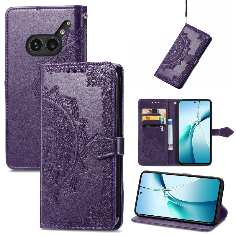 HuHa Protective Cover For Nothing Phone 2a Plus Mandala Flower Embossed Leather Phone Case(Purple) - Image 1