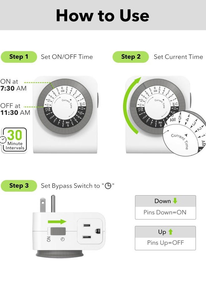 BN-LINK Double Timer for Indoor Mechanical High Strength 24 Hour Design 3 Tips with 30 Minute Intervals for Lamps, Indoor Lighting and Lights: - Image 4