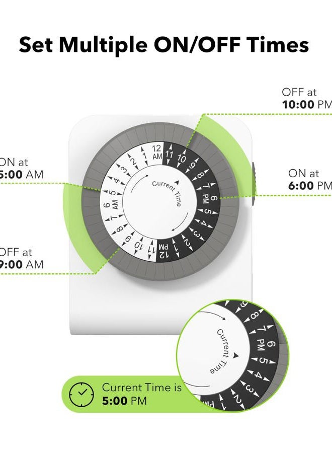BN-LINK Double Timer for Indoor Mechanical High Strength 24 Hour Design 3 Tips with 30 Minute Intervals for Lamps, Indoor Lighting and Lights: - Image 2