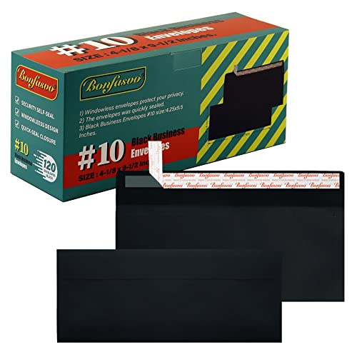 Bonfasvo 120 Pack #10 Black Security Envelopes 4-1/8 x 9-1/2 inches Self Seal Kraft Windowless Invisible Envelopes Super Strong Quick Seal Envelopes Security Tint Pattern Secure Mailing - Image 1