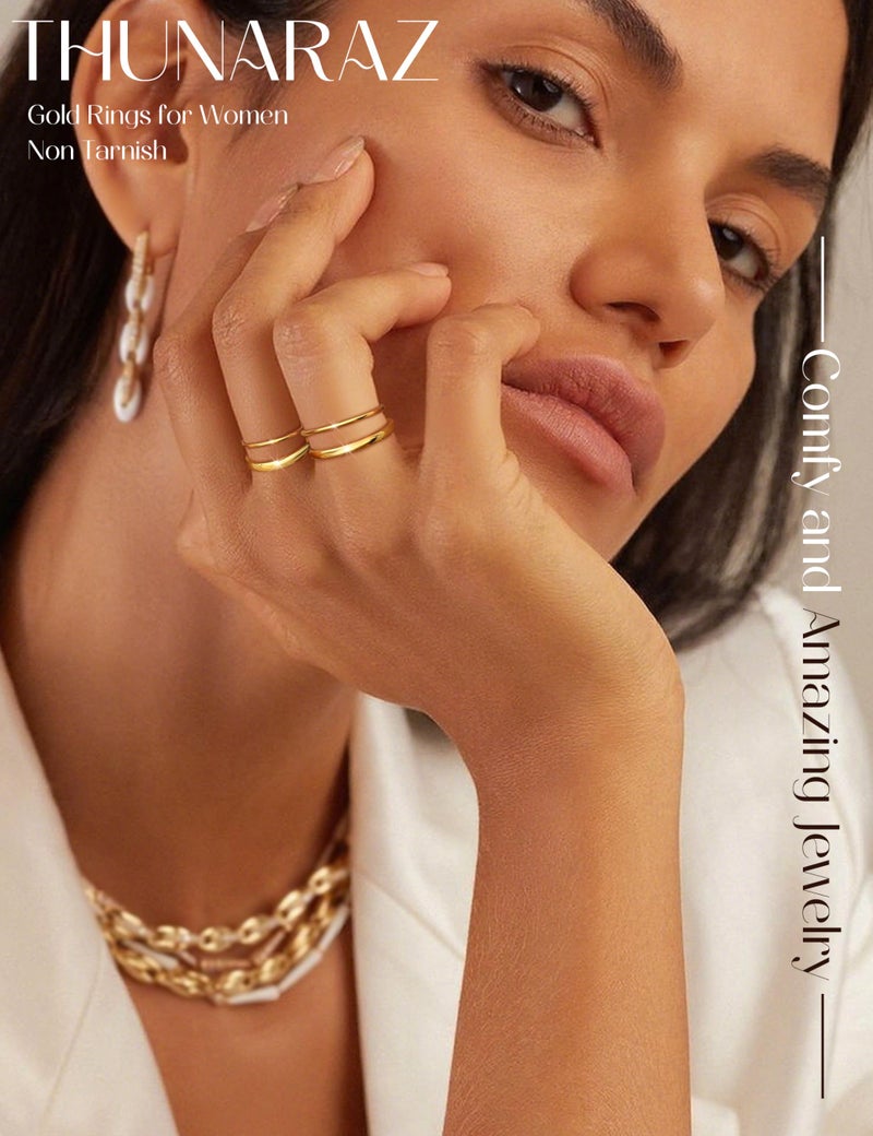 THUNARAZ 14K Gold Filled Rings Stacking Rings for Women Stackable Thin Gold Ring Plain Pinky Thumb Midi Statement Band Ring Comfort Fit 4Pcs 1mm 2mm 3mm 5mm - Image 2