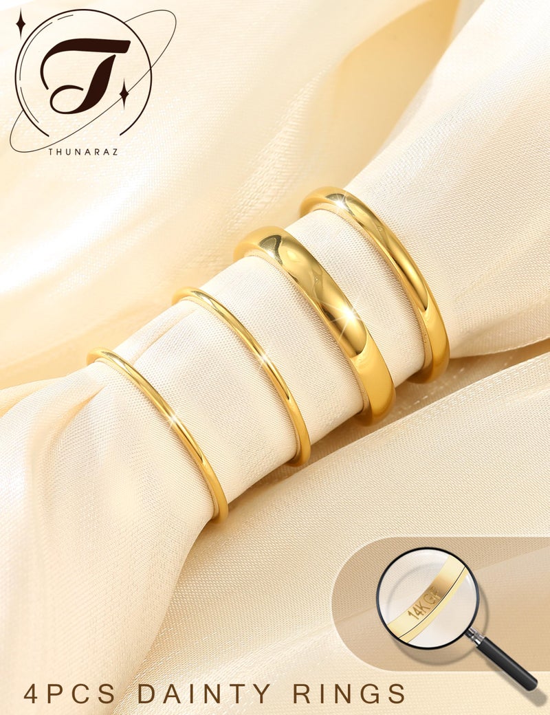 THUNARAZ 14K Gold Filled Rings Stacking Rings for Women Stackable Thin Gold Ring Plain Pinky Thumb Midi Statement Band Ring Comfort Fit 4Pcs 1mm 2mm 3mm 5mm - Image 3