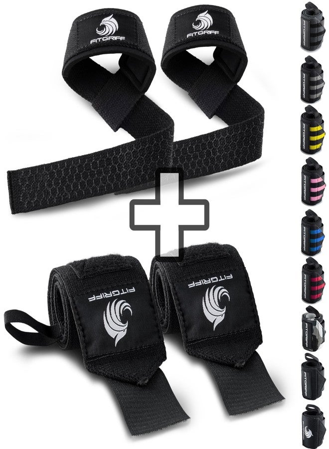 Fitgriff® Straps + Wristbands for Gym (1 Set) - Gym Wrist Wraps and Weight Lifting Bands - Fitness Accessories (Black Original (Silicone)) - Image 1