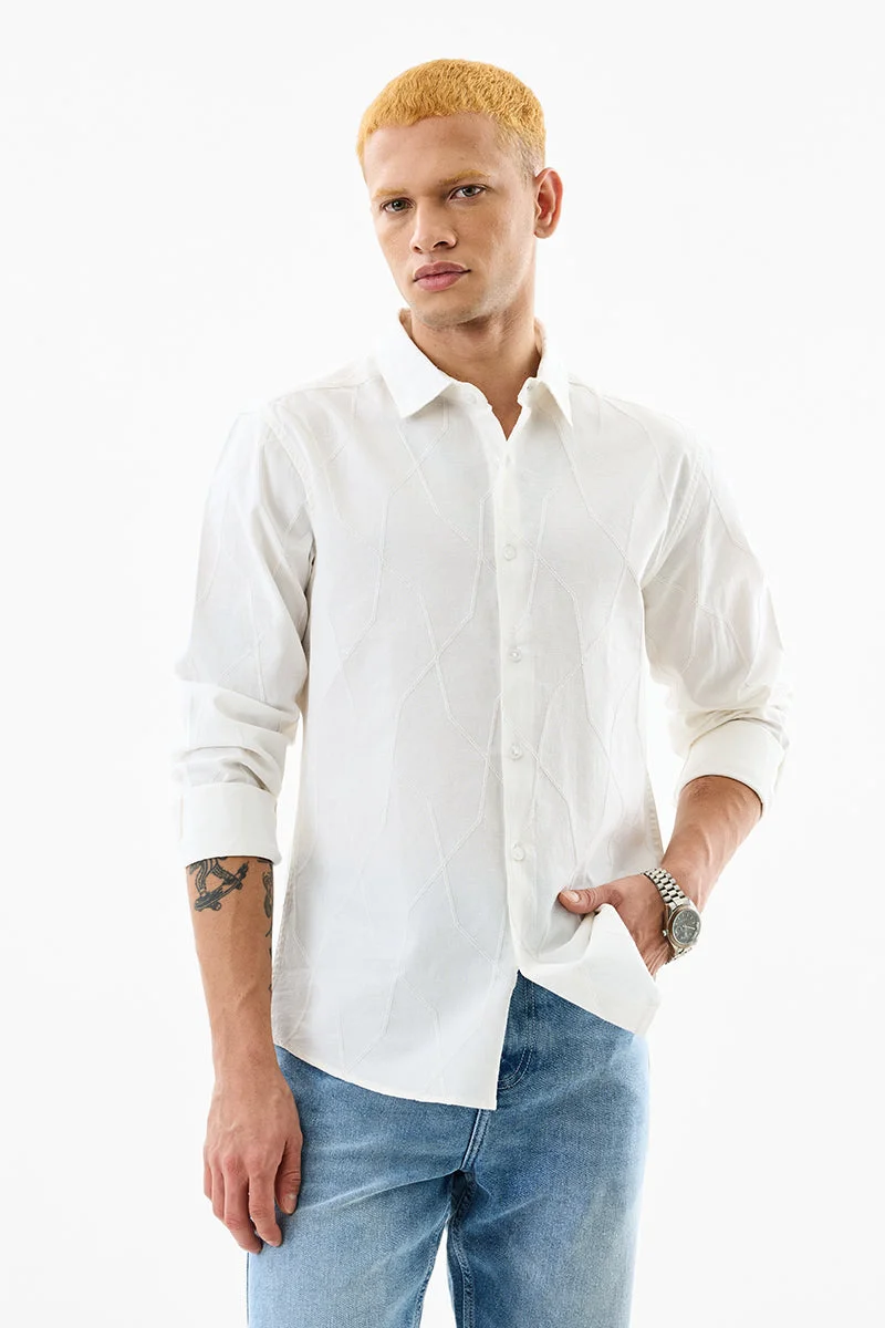SNITCH White Textured Long Sleeve Slim Fit Shirt