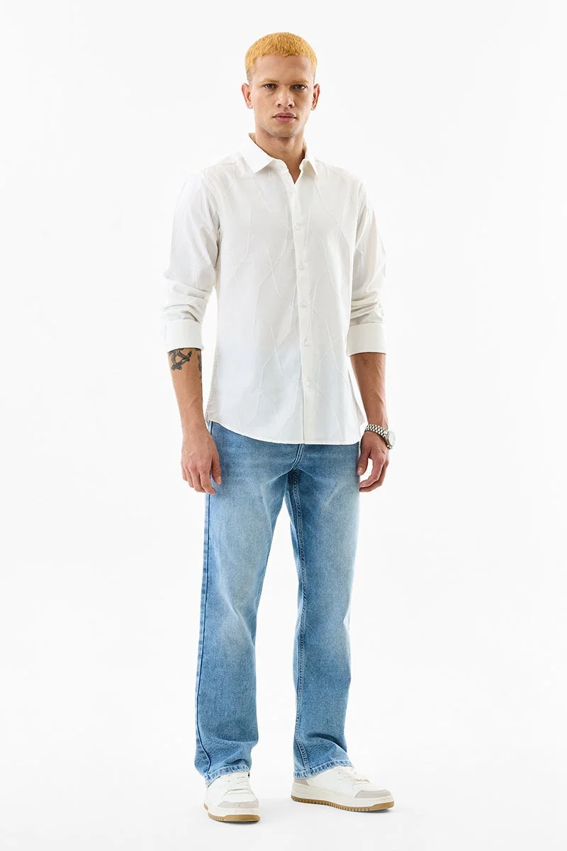 SNITCH White Textured Long Sleeve Slim Fit Shirt