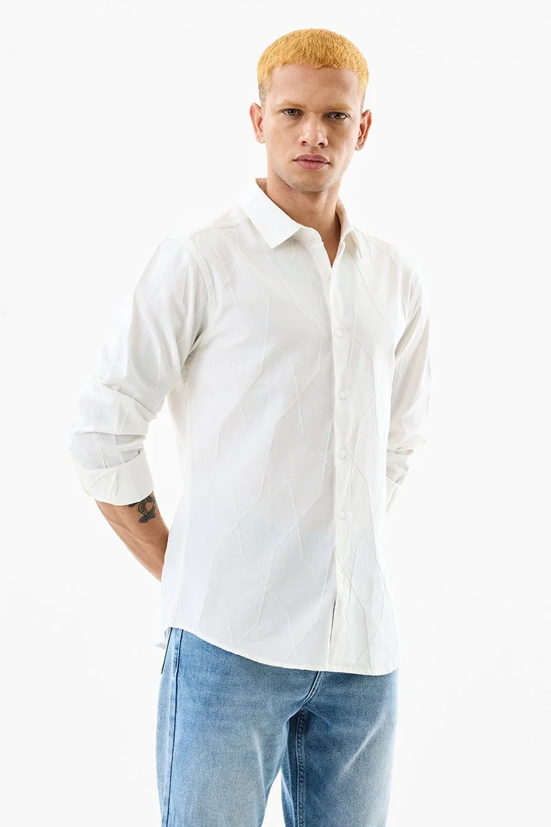 سنيتش White Textured Long Sleeve Slim Fit Shirt