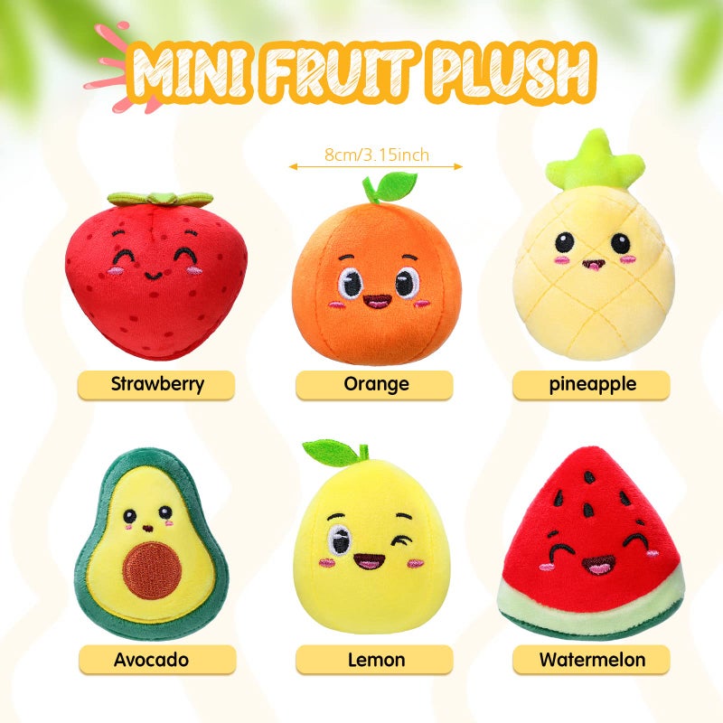 Aoriher 6 Pcs Cute Fruit Plush Toys Bulk Colorful Stuffed Fruits Soft Small Doll Avocado Strawberry Orange Pineapple Stuffed Gifts for Classroom Prizes Birthday Party Favors - Image 2