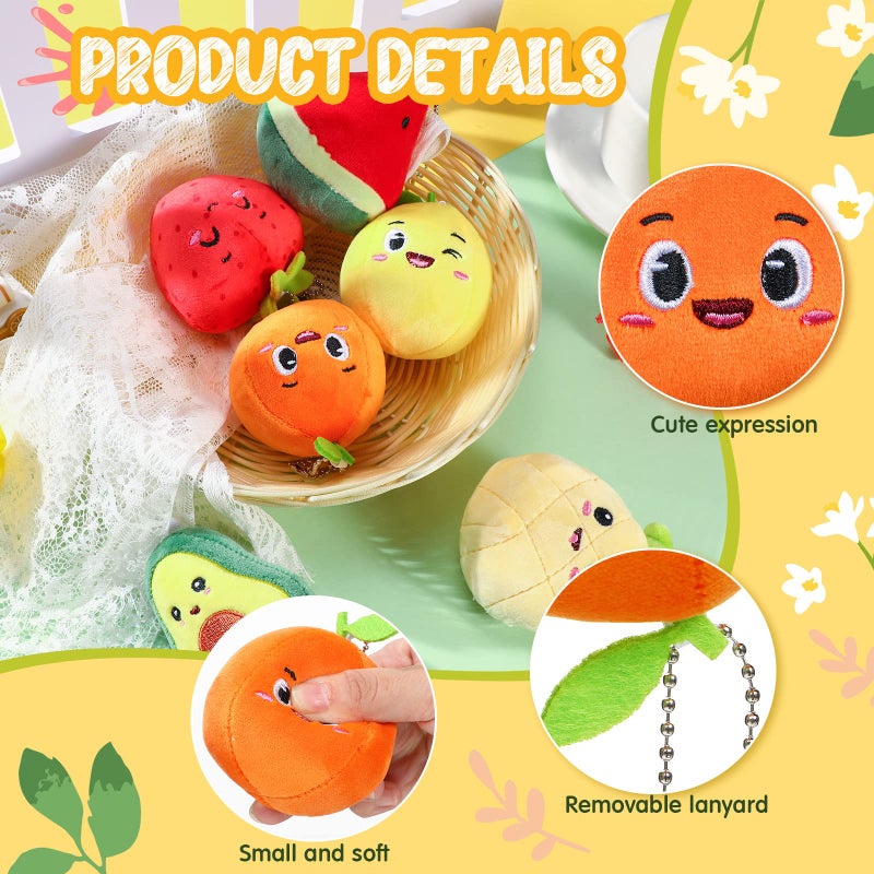 Aoriher 6 Pcs Cute Fruit Plush Toys Bulk Colorful Stuffed Fruits Soft Small Doll Avocado Strawberry Orange Pineapple Stuffed Gifts for Classroom Prizes Birthday Party Favors - Image 3