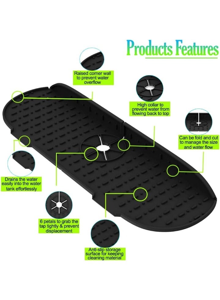 بتيمفم حصيرة سيليكونية لحماية صنبور المياه من الرذاذ، مزودة بتصميم لتصريف المياه وإسفنجتين، مانعة لتسرب الماء، مناسبة للمطابخ والحمامات وأحواض المركبات الترفيهية. - Image 2
