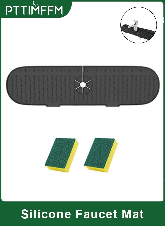 بتيمفم حصيرة سيليكونية لحماية صنبور المياه من الرذاذ، مزودة بتصميم لتصريف المياه وإسفنجتين، مانعة لتسرب الماء، مناسبة للمطابخ والحمامات وأحواض المركبات الترفيهية. - Image 1