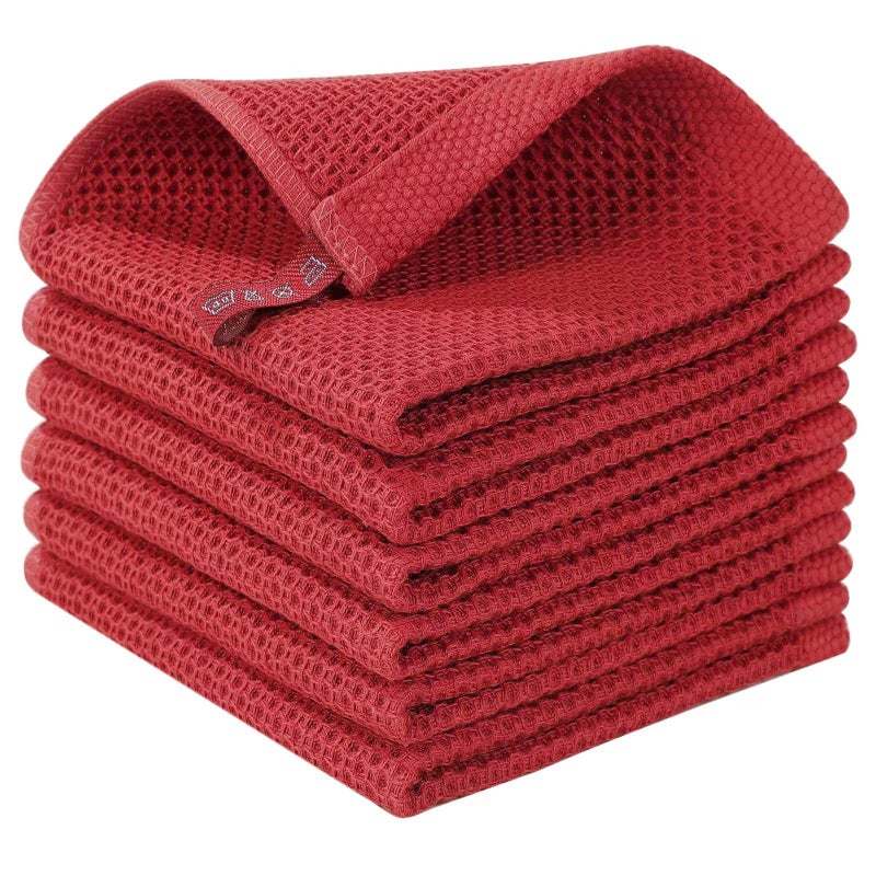 Generic Cotton Honeycomb Absorbent Thickened Rag Waffer Kitchen Cleaning Dish Cloth Towel Scarf Face Towel Pineapple brick red 