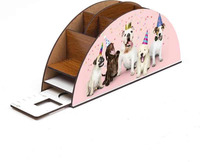 Notpa Wooden Party Dogs Rainbow Ruler Desktop Pen Holder Box Organizer For Kids GK130