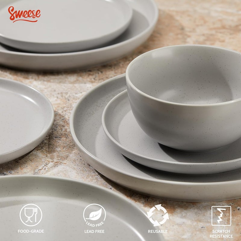 Sweese Dinnerware Sets12 Pieces Porcelain Round Plates and Bowls Sets Dishes Set for 4 Chip Scratch Dishwasher Microwave and Oven Safe Dishware Sets Grey - Image 3