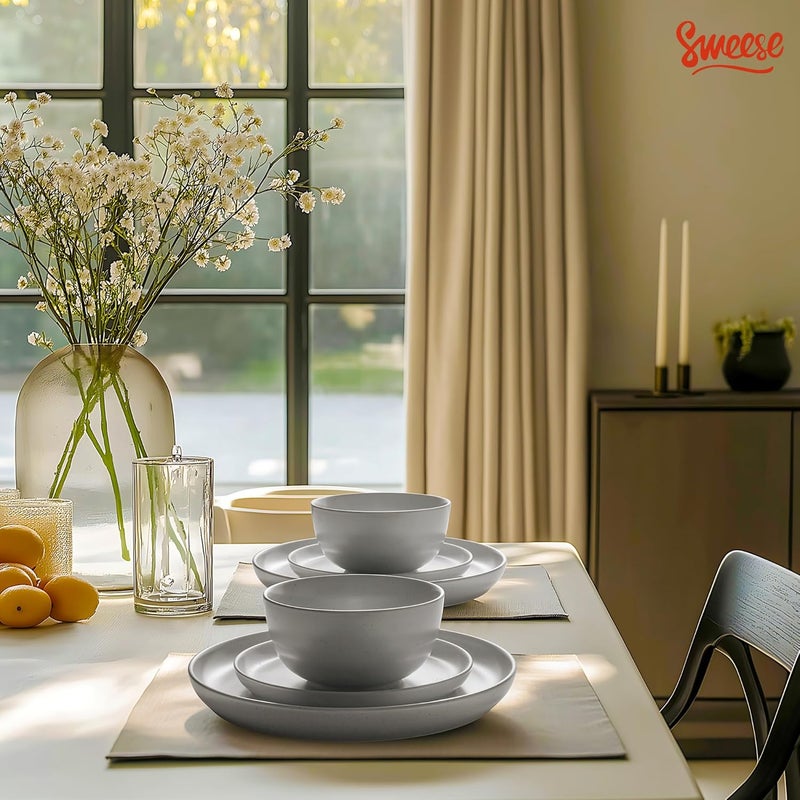 Sweese Dinnerware Sets12 Pieces Porcelain Round Plates and Bowls Sets Dishes Set for 4 Chip Scratch Dishwasher Microwave and Oven Safe Dishware Sets Grey - Image 4