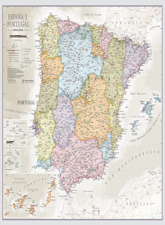 Maps International Wall Map of Spain & Portugal - Classic Poster - 16.5 x 23.4 inches - Maps International - Image 1