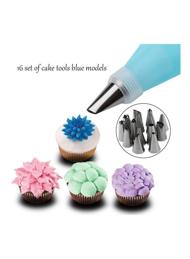 16-Piece Cake Decorating Tool Set Blue/Silver 28x18x0.5centimeter - Image 3
