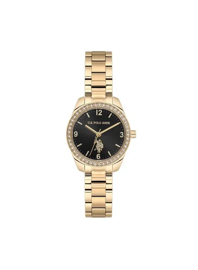 U.S. Polo Assn. Novelties Black Dial Gold Stainless Steel Bracelet Analog Watch for Women 28mm