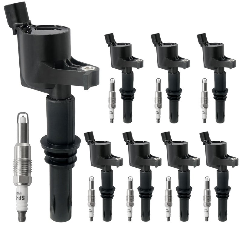 BELKEBIR Set of 8 Ignition Coil Packs & Spark Plugs Compatible with 5.4L V8 2004-2008 Ford Expedition F150 F250 F350 Super Duty, Lincoln Mark LT Navigator Replace DG511 FD508 C1541 SP546 (Straight Black Boot) - Image 1