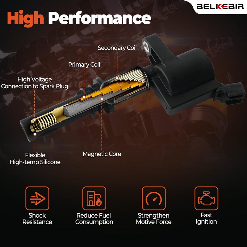 BELKEBIR Set of 8 Ignition Coil Packs & Spark Plugs Compatible with 5.4L V8 2004-2008 Ford Expedition F150 F250 F350 Super Duty, Lincoln Mark LT Navigator Replace DG511 FD508 C1541 SP546 (Straight Black Boot) - Image 4