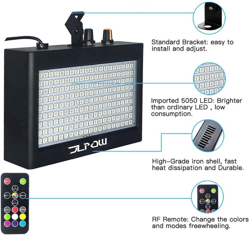 JLPOW ضوء ستروب هالوين، ضوء ستروب LED RGB فائق السطوع (حالة معدنية)، يعمل بالصوت والتحكم عن بُعد، سرعة قابلة للتعديل، أفضل لحفلات الدي جي، بار، عرض، ديسكو، رقص - Image 4