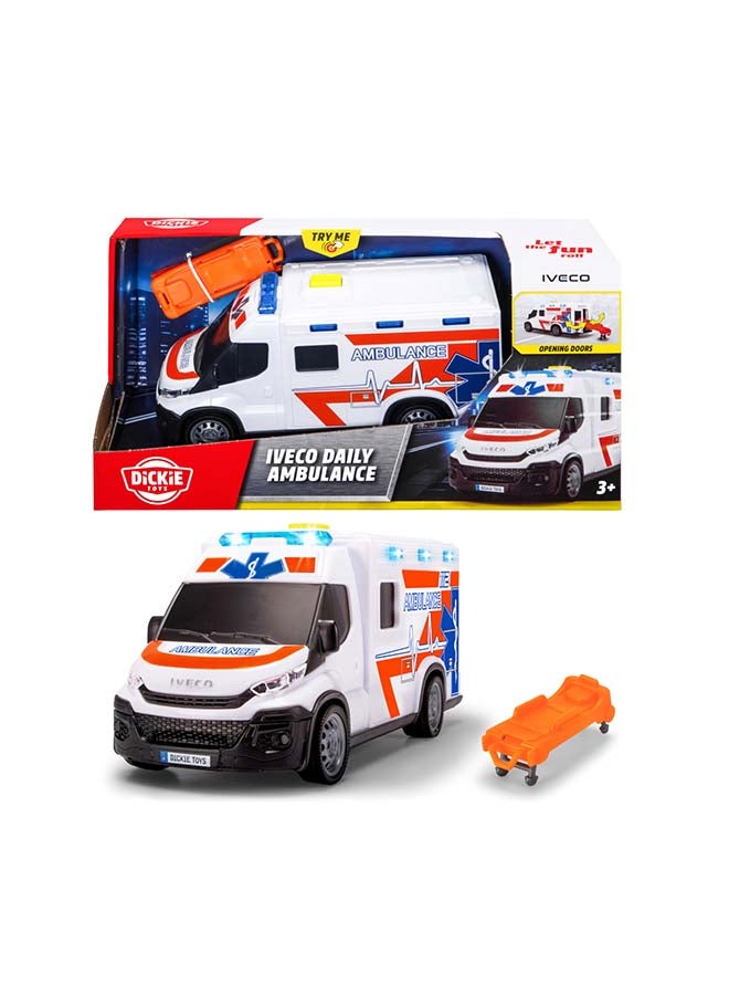 Dickie Iveco Daily Ambulance Toy Vehicle 18cm with Freewheel, Realistic Details, Ages 3+ - Image 1